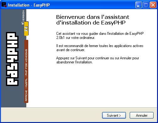 EasyPHP bienvenue installation