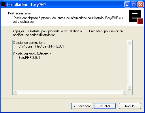 EasyPHP options d'installation