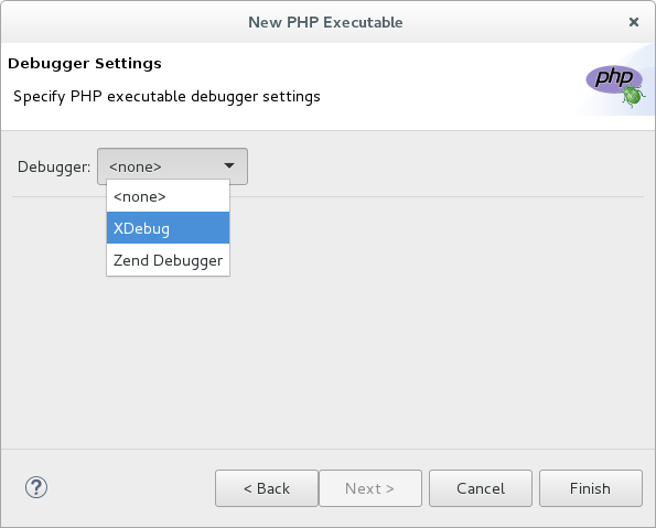 Sélection du débogueur d'un exécutable PHP dans eclipse